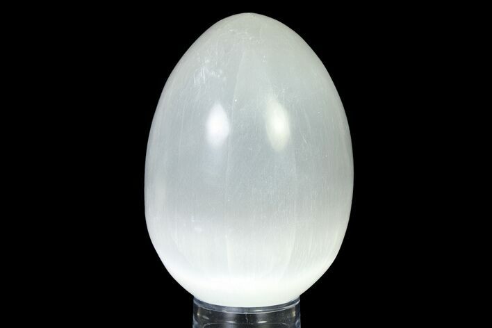4 1/2" Large "Selenite" (Satin Spar) Eggs - With Stand - Photo 1